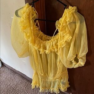Double Zero Yellow Ruffle Blouse